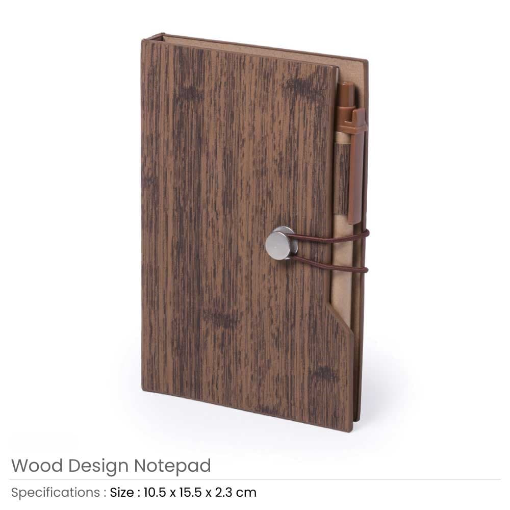Wood Design Notebook with Sticky Note and Pen – image 2