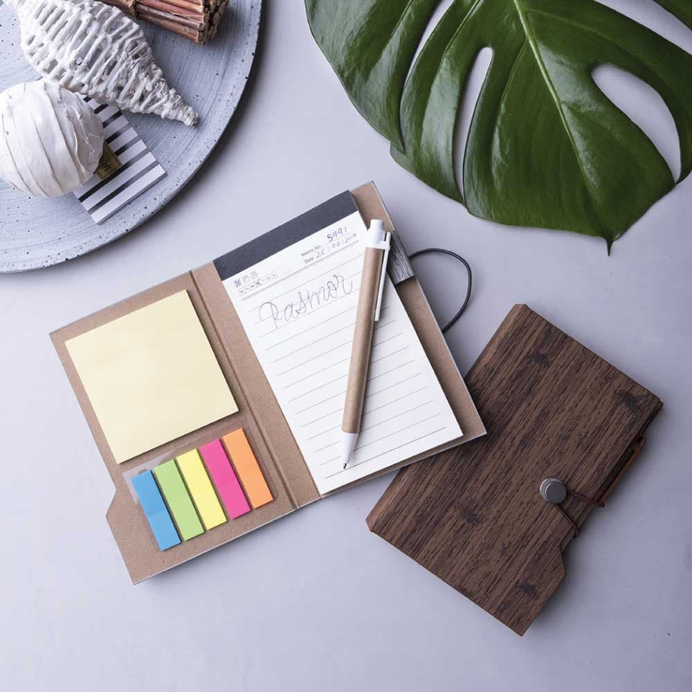 Wood Design Notebook with Sticky Note and Pen – image 3