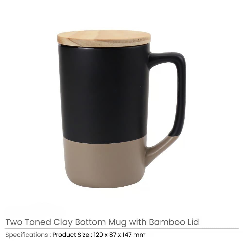 Two-toned Ceramic Mugs with Clay Bottom, Bamboo Lid – image 2