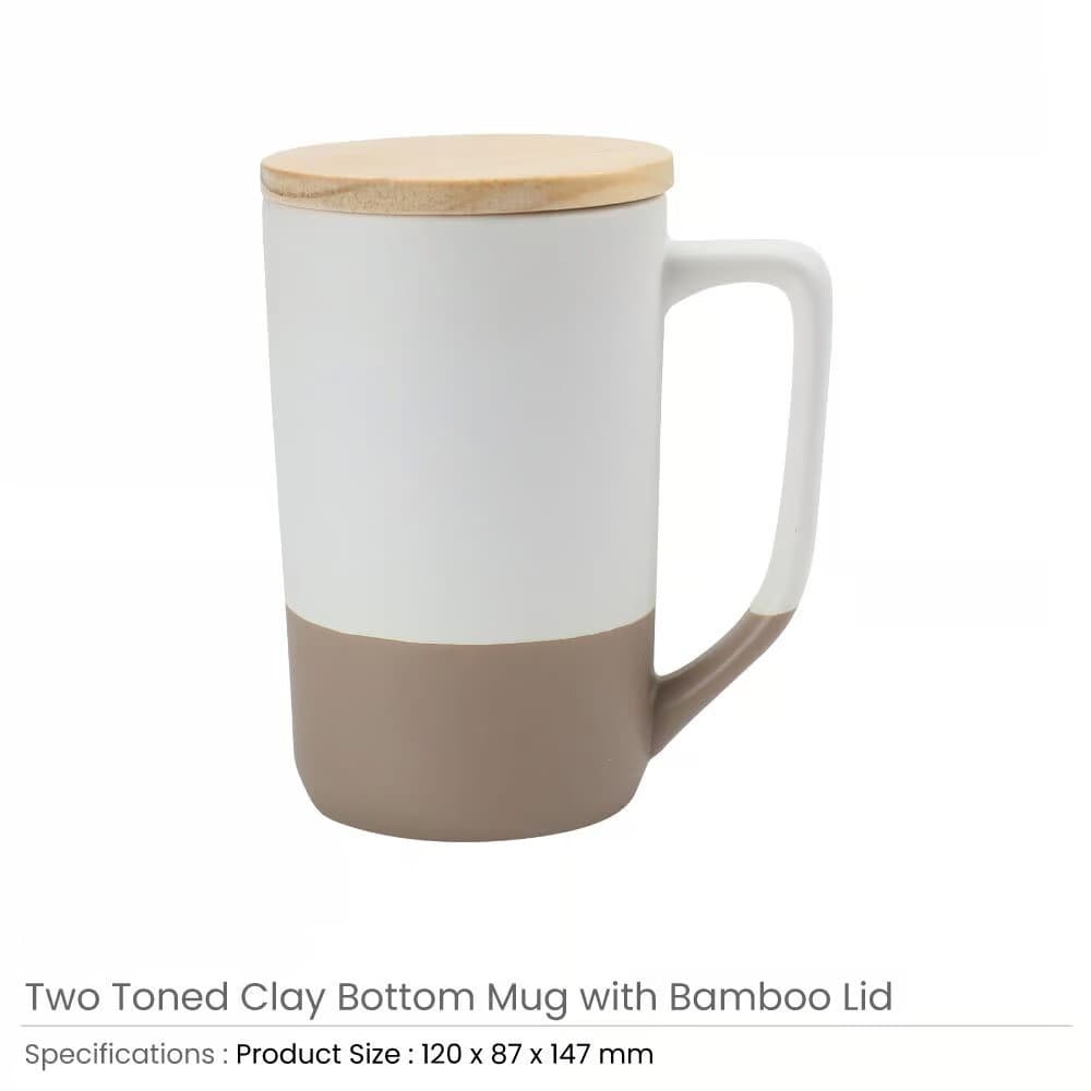 Two-toned Ceramic Mugs with Clay Bottom, Bamboo Lid – image 3