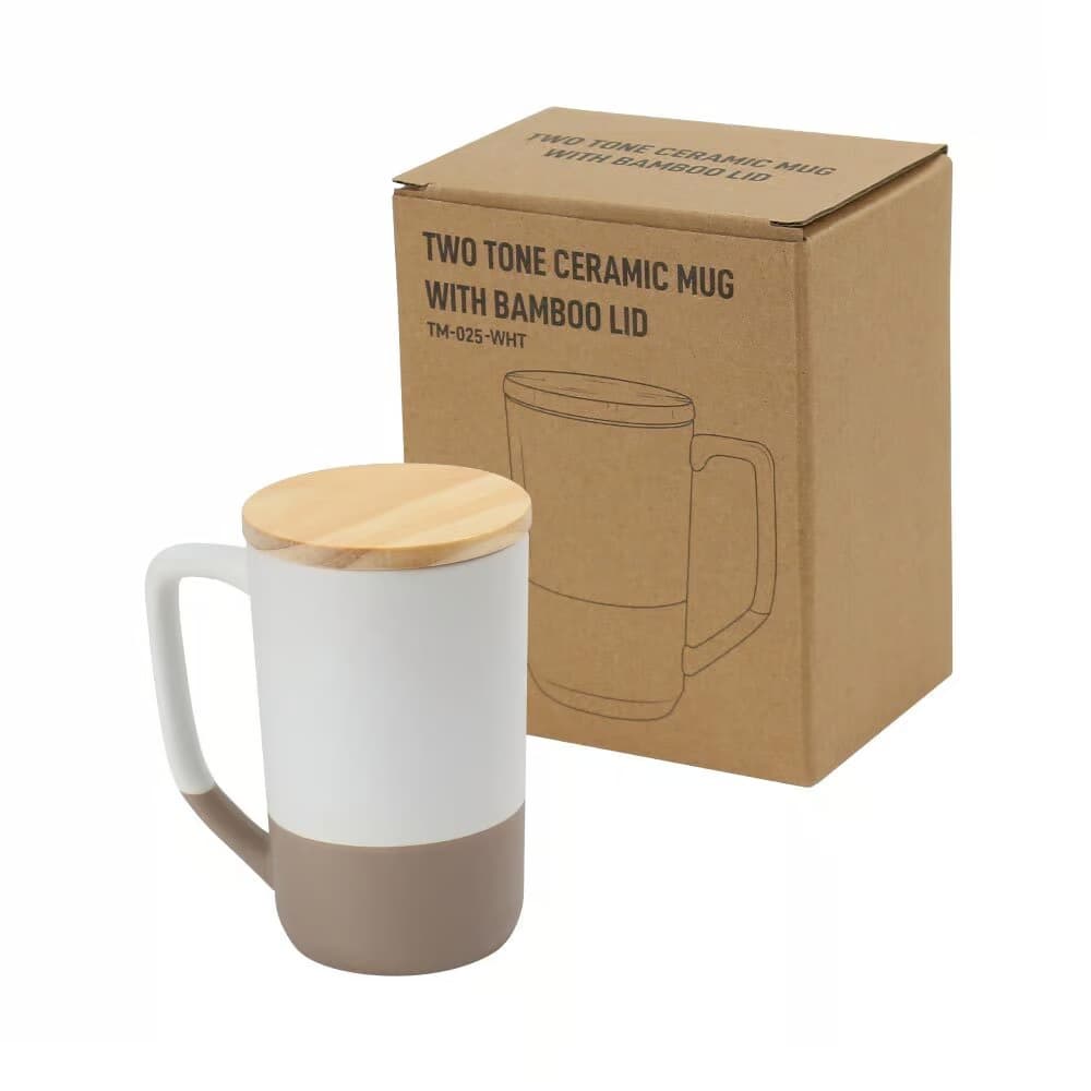 Two-toned Ceramic Mugs with Clay Bottom, Bamboo Lid – image 4