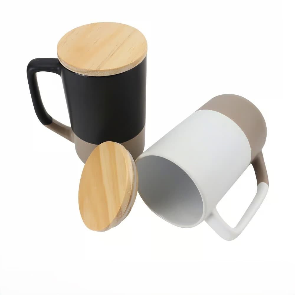 Two-toned Ceramic Mugs with Clay Bottom, Bamboo Lid – image 5