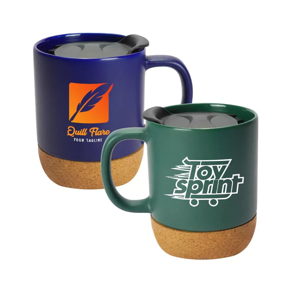 Ceramic Mugs with Lid and Cork Base 385 ml – image 1