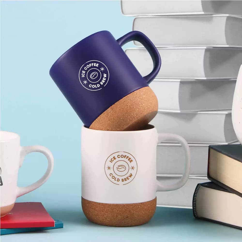Ceramic Mugs with Lid and Cork Base 385 ml – image 2