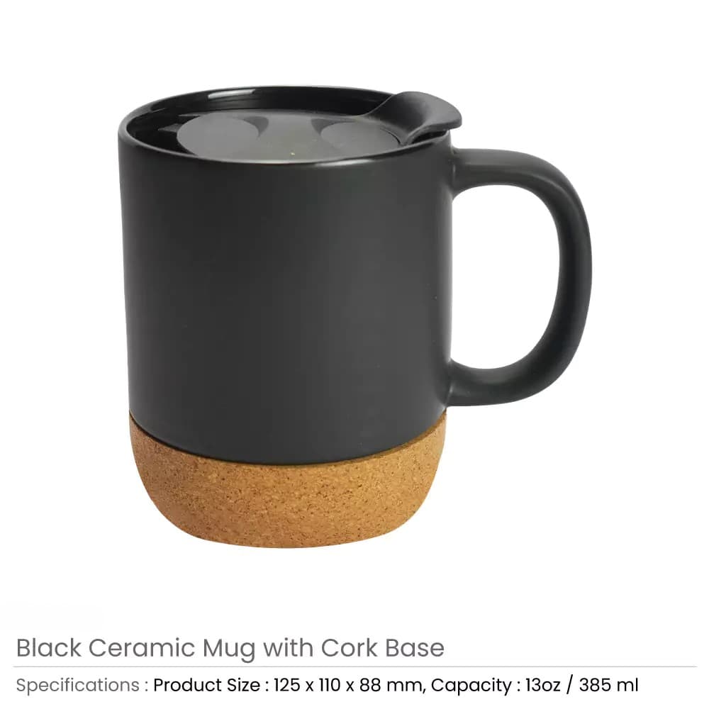 Ceramic Mugs with Lid and Cork Base 385 ml – image 3