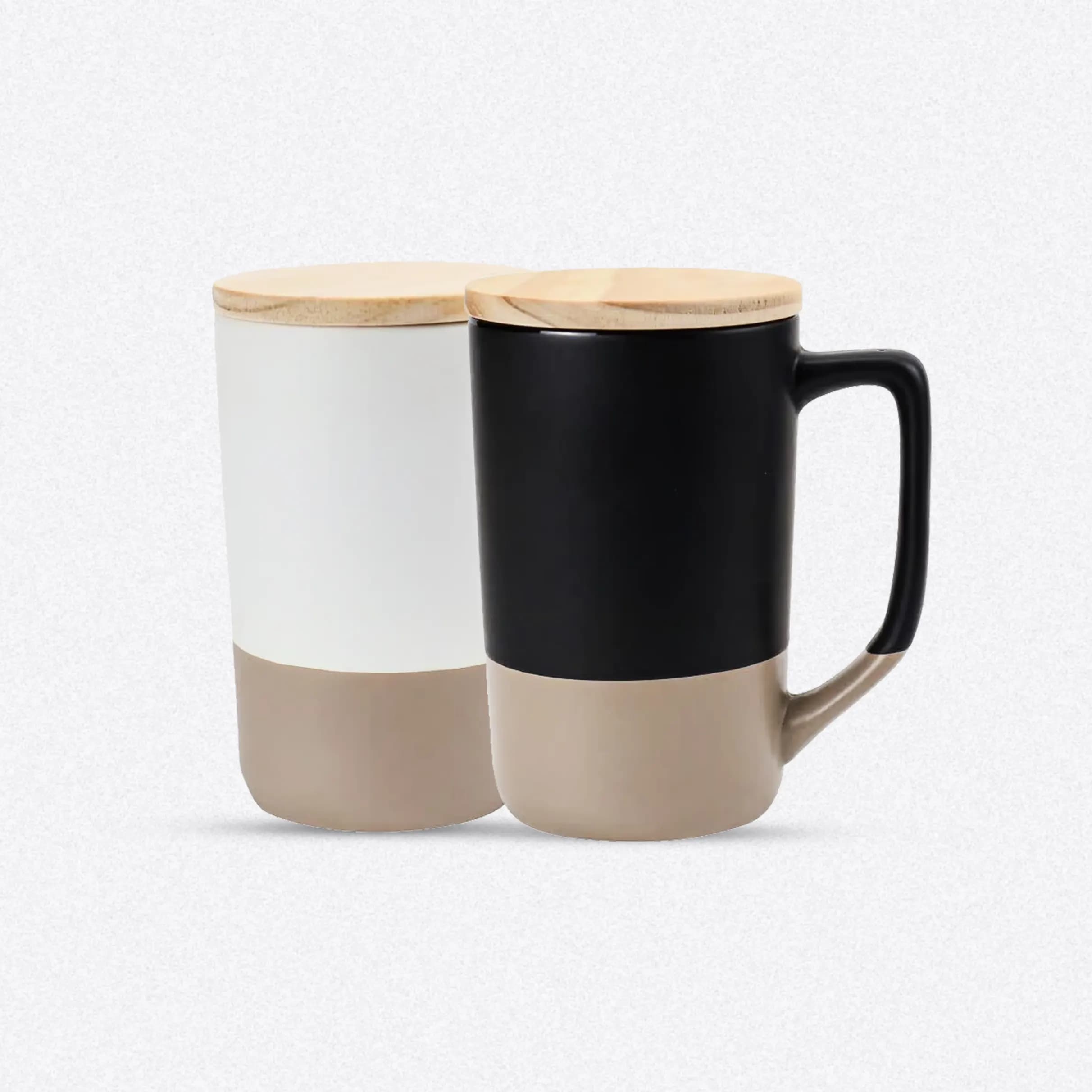Two-toned Ceramic Mugs with Clay Bottom, Bamboo Lid (Mugs) – Printcraft