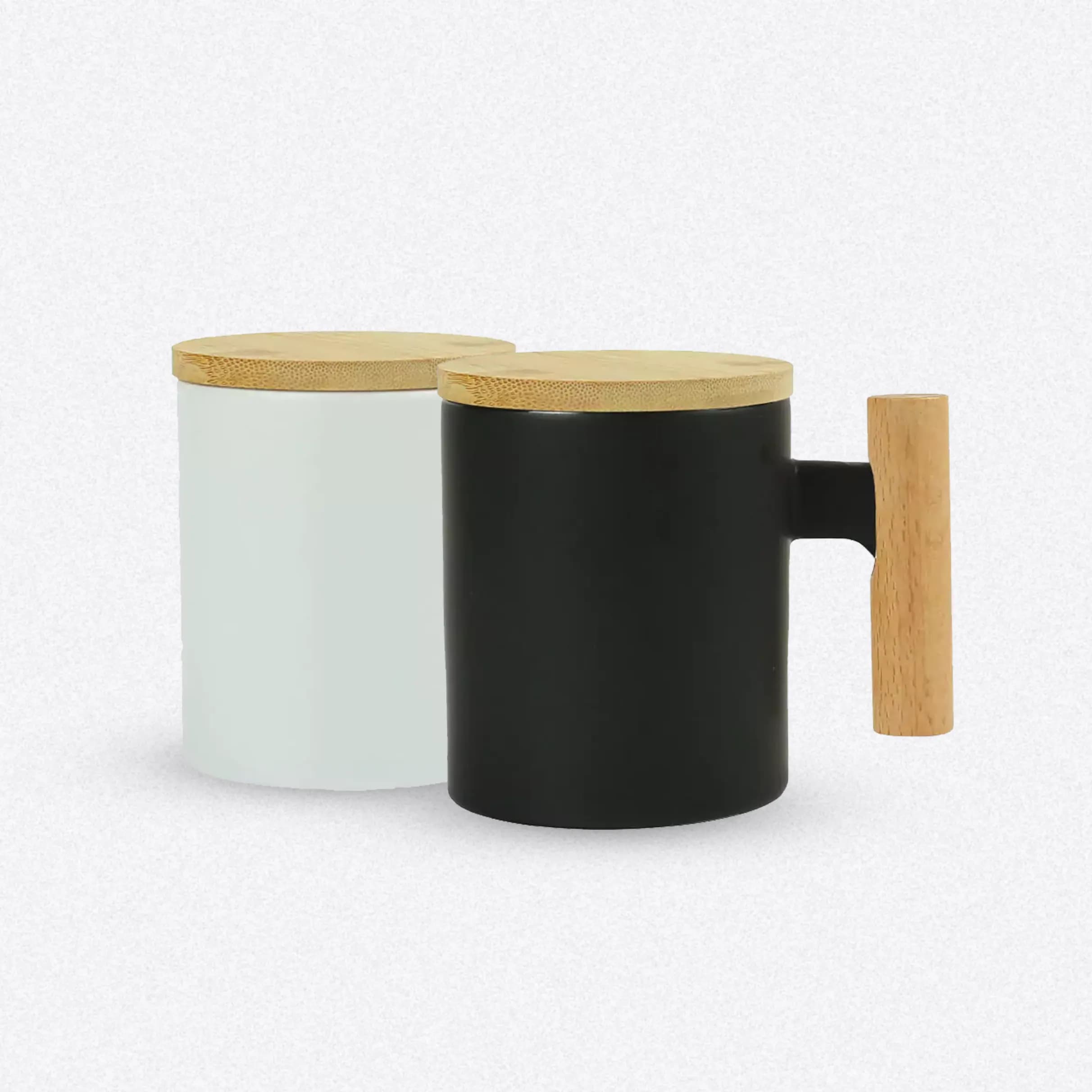 Ceramic Coffee Mugs with Bamboo Handle and Lid 380ml (Mugs) – Printcraft
