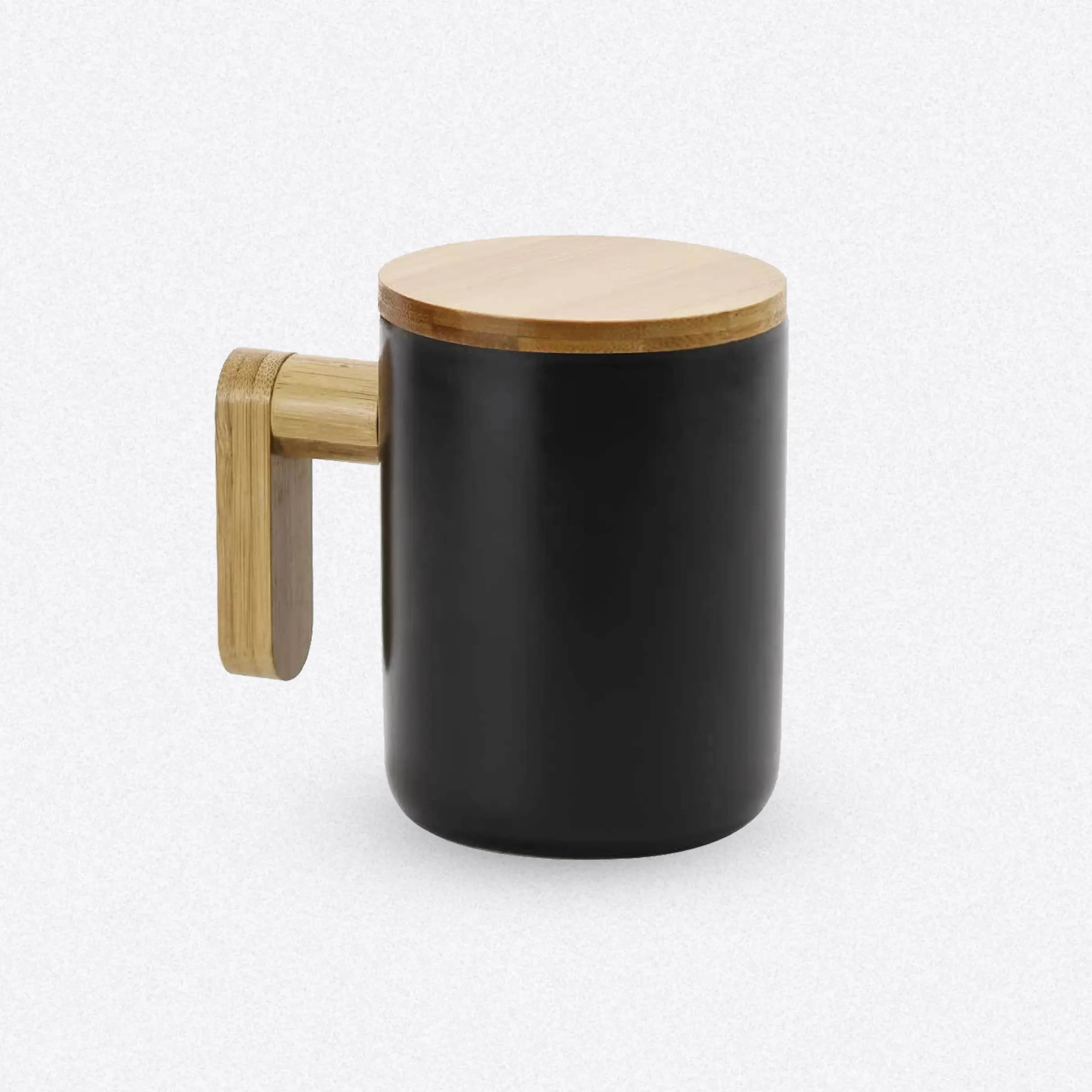 Black Ceramic Coffee Mugs with Bamboo Handle and Lid (Drinkwares) – Printcraft