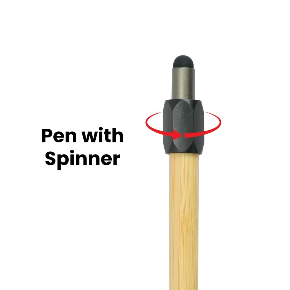 Bamboo and Metal Stylus Pens with Top Spinner (Blue Ink) – image 1
