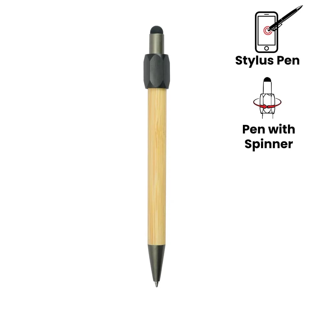 Bamboo and Metal Stylus Pens with Top Spinner (Blue Ink) – image 4
