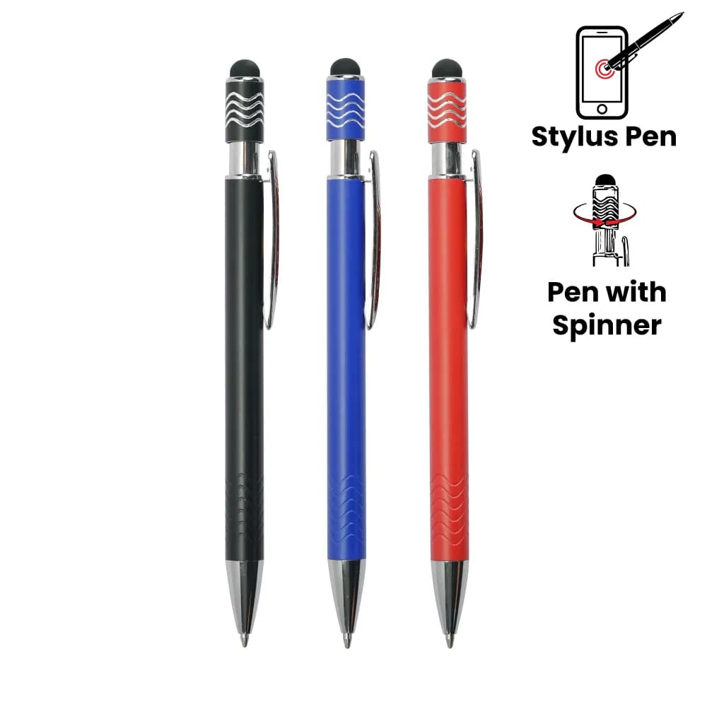 Stylus Metal Pens with Wave Design Top Spinner (Blue Ink) – image 4