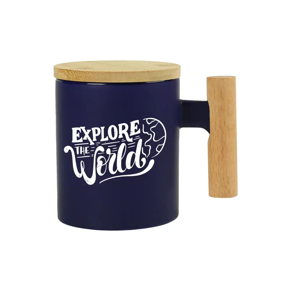 Ceramic Coffee Mugs with Bamboo Handle and Lid 380ml – image 1