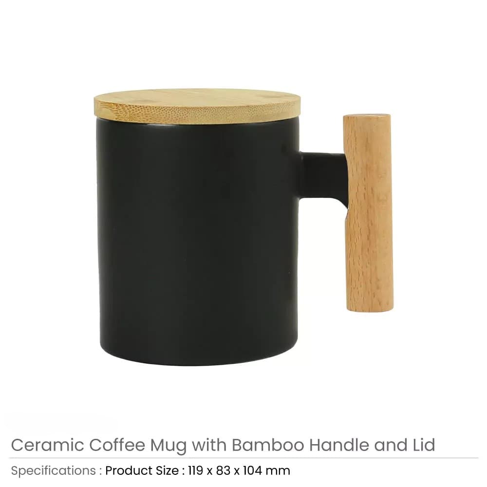 Ceramic Coffee Mugs with Bamboo Handle and Lid 380ml – image 2