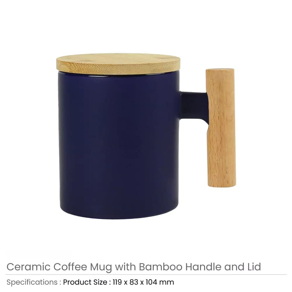Ceramic Coffee Mugs with Bamboo Handle and Lid 380ml – image 3