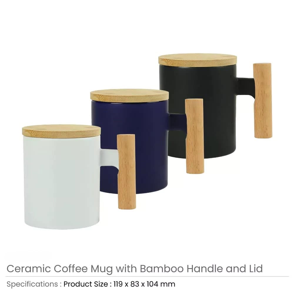 Ceramic Coffee Mugs with Bamboo Handle and Lid 380ml – image 5