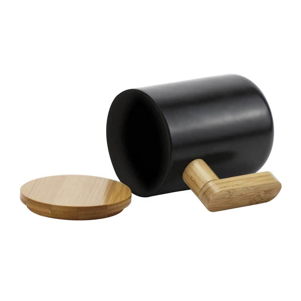 Black Ceramic Coffee Mugs with Bamboo Handle and Lid – image 2
