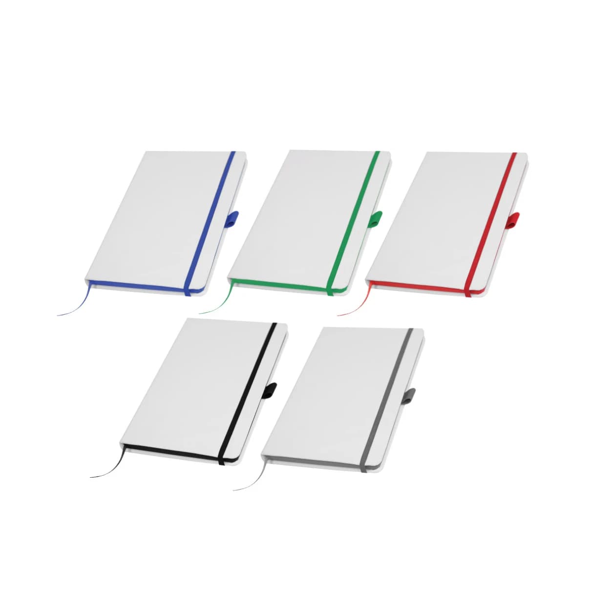 White PU Leather Cover A5 Notebooks with Band, Bookmark & Pen Loop – image 2