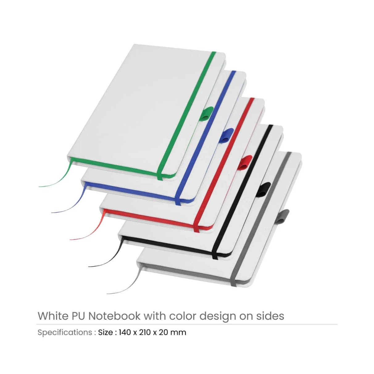 White PU Leather Cover A5 Notebooks with Band, Bookmark & Pen Loop – image 3