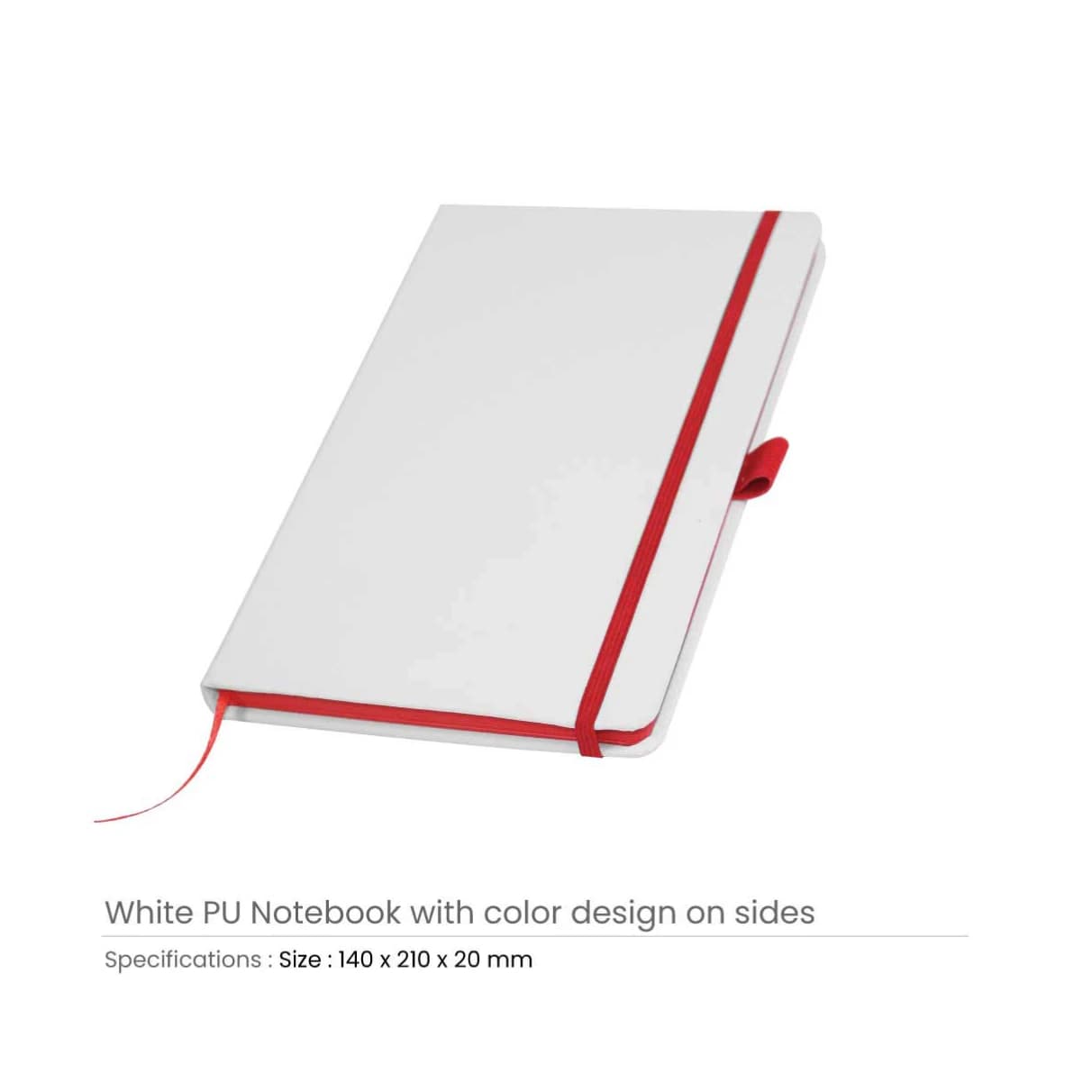 White PU Leather Cover A5 Notebooks with Band, Bookmark & Pen Loop – image 5