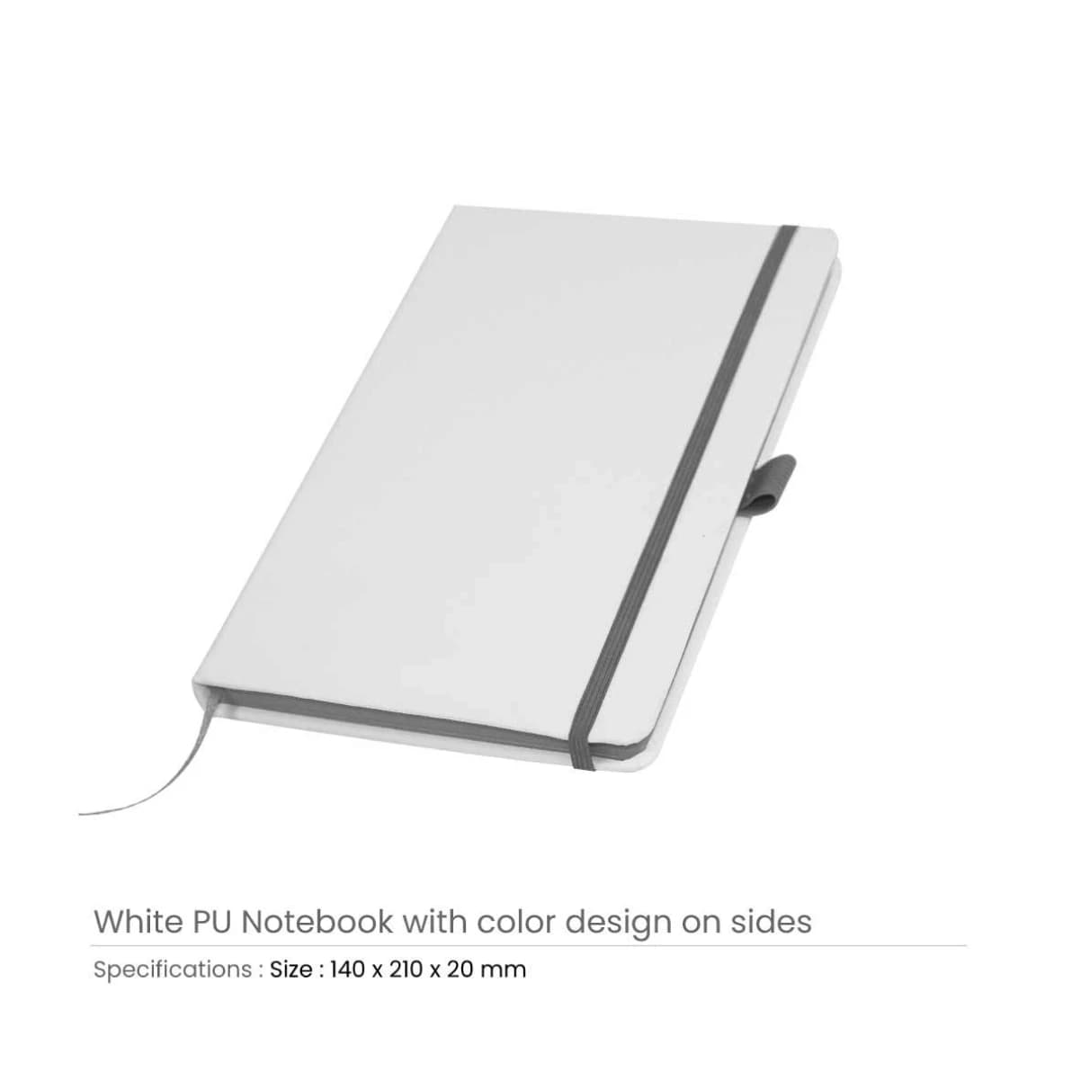 White PU Leather Cover A5 Notebooks with Band, Bookmark & Pen Loop – image 6