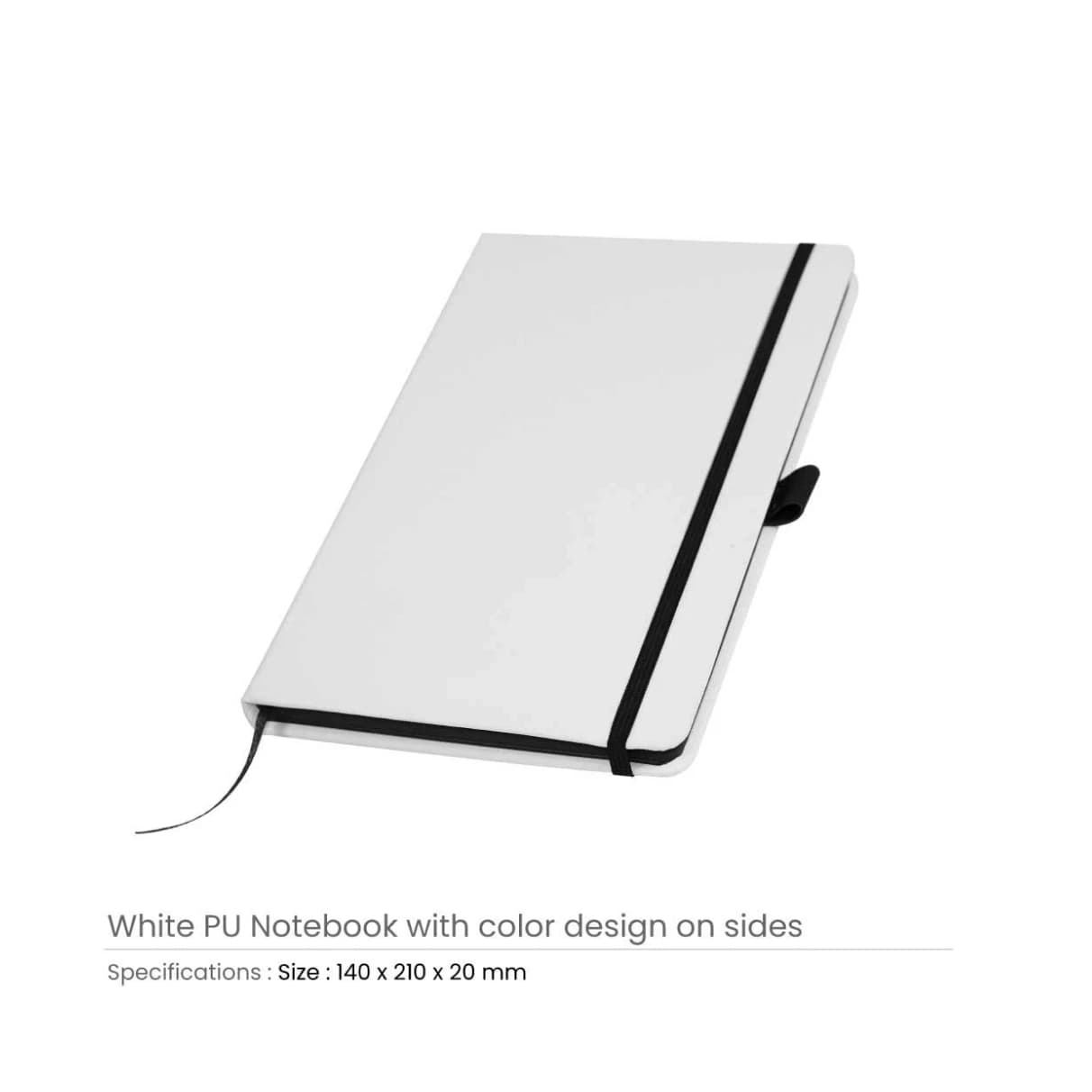 White PU Leather Cover A5 Notebooks with Band, Bookmark & Pen Loop – image 8